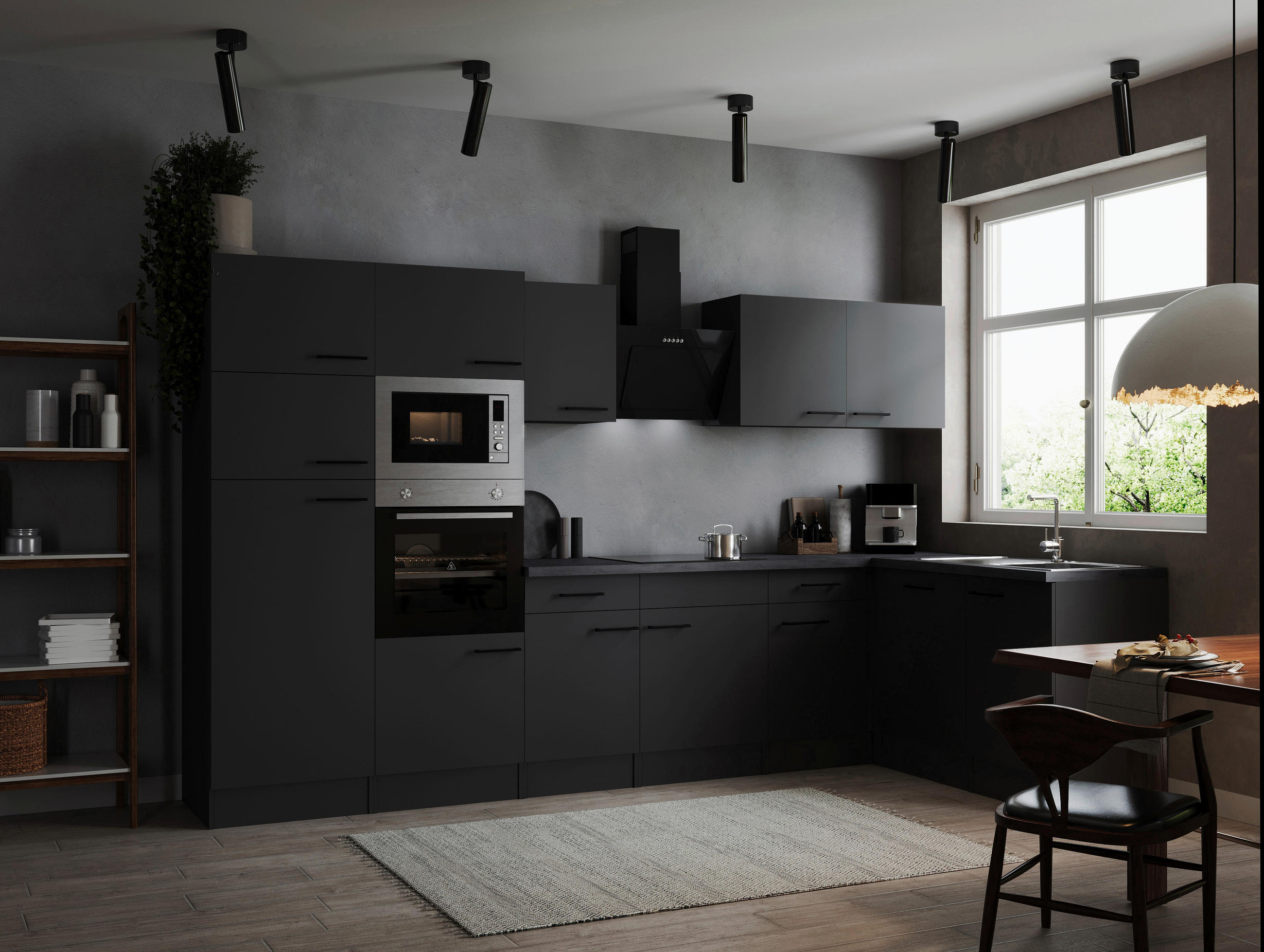 ECKKÜCHE - Dunkelgrau/Schwarz, Design, Holzwerkstoff/Metall (340/172cm) - Respekta