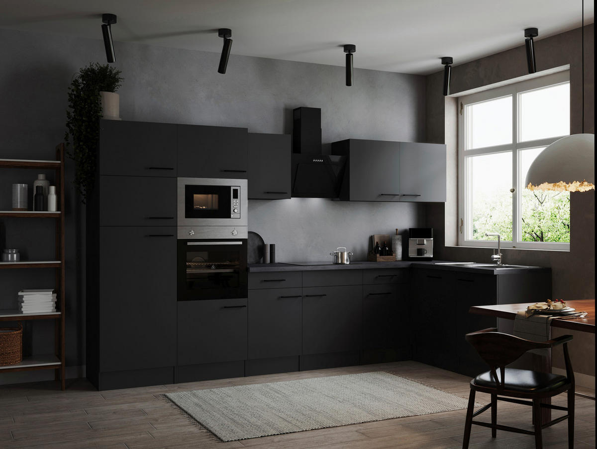 ECKKÜCHE - Dunkelgrau/Schwarz, Design, Holzwerkstoff/Metall (340/172cm) - Respekta