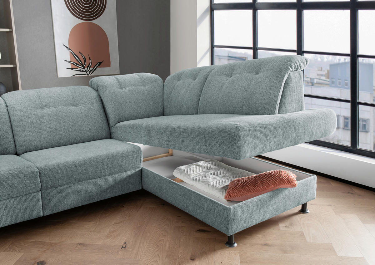 ECKSOFA in Chenille Blau  - Blau/Schwarz, Modern, Textil/Metall (270/198cm) - Livetastic