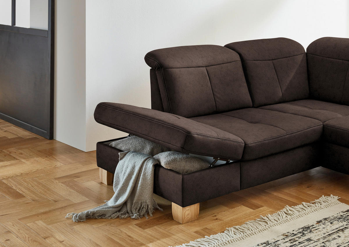 WOHNLANDSCHAFT in Mikrofaser Dunkelbraun  - Wildeiche/Dunkelbraun, Konventionell, Holz/Textil (243/343/185cm) - Voleo