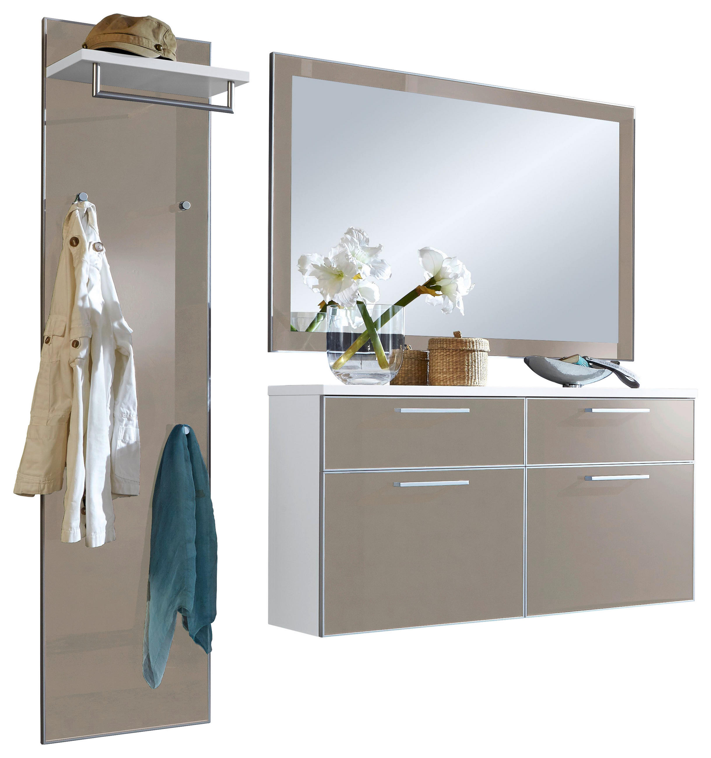 GARDEROBE Weiß, Taupe  - Taupe/Weiß, Design, Glas (185/200/31cm)
