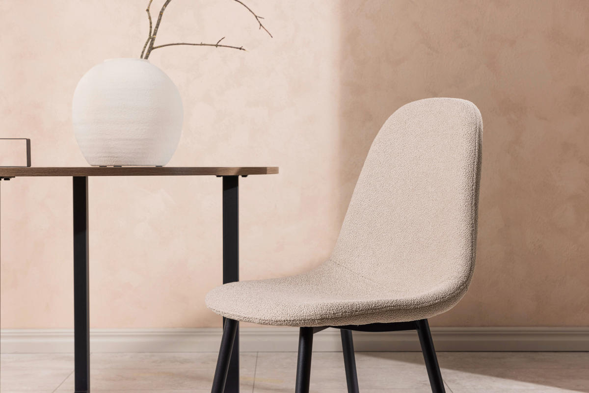 STOLSET 2 styck stål bouclé  - beige/svart, Design, metall/textil (45/90/52cm) - Livetastic