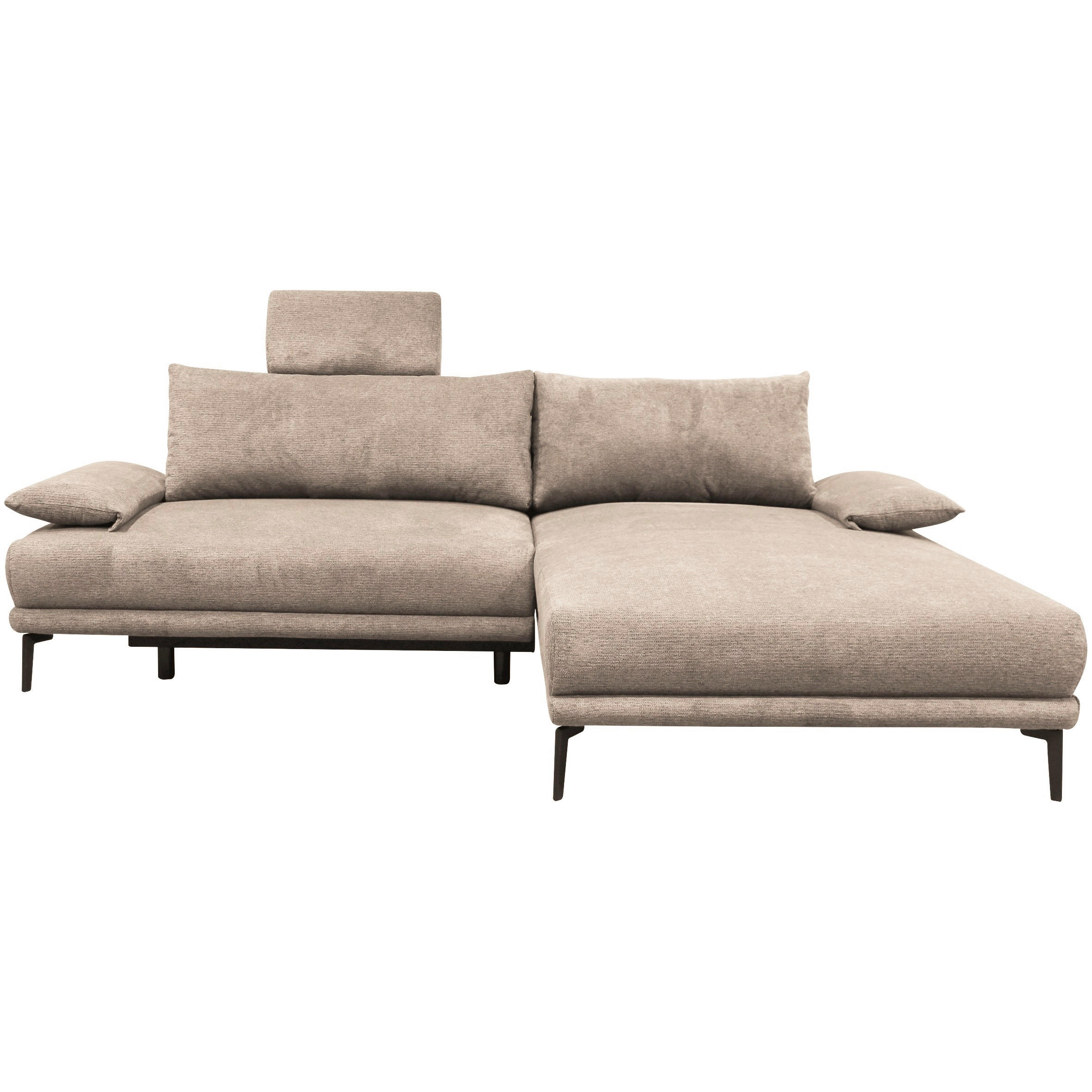 ECKSOFA Beige Webstoff Rückenkissen, Armlehnenkissen, Bettkasten, Kopfstütze  - Beige/Schwarz, Design, Textil/Metall (260/192cm) - MID.YOU