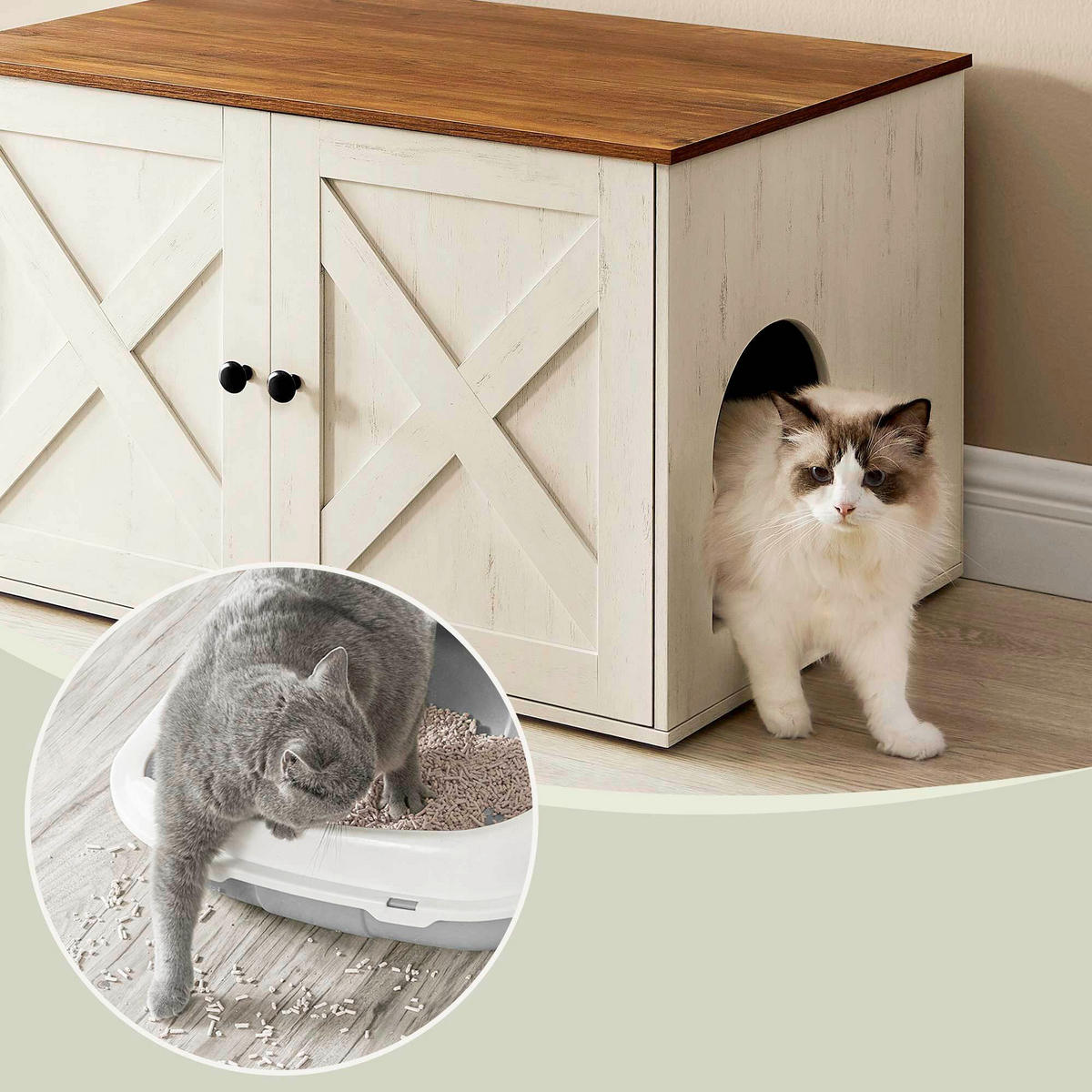 KATZENTOILETTE - Braun/Weiß, Trend, Holzwerkstoff (80/50/53cm) - Boxxx