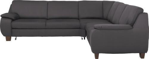 ECKSOFA Schieferfarben Flachgewebe  - Schieferfarben/Dunkelbraun, KONVENTIONELL, Holz/Textil (274/244cm) - Beldomo System