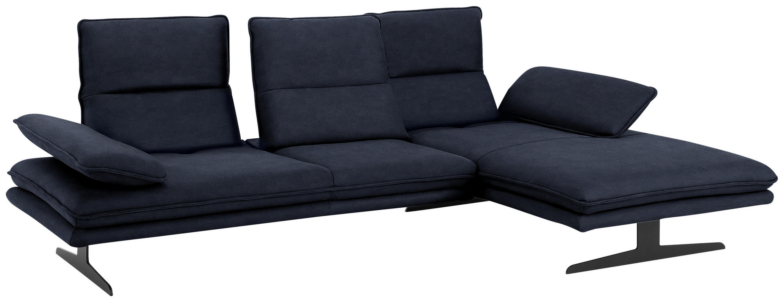 ECKSOFA Dunkelblau Flachgewebe - Schwarz/Dunkelblau, Design, Textil/Metall (291/164cm) - Chilliano