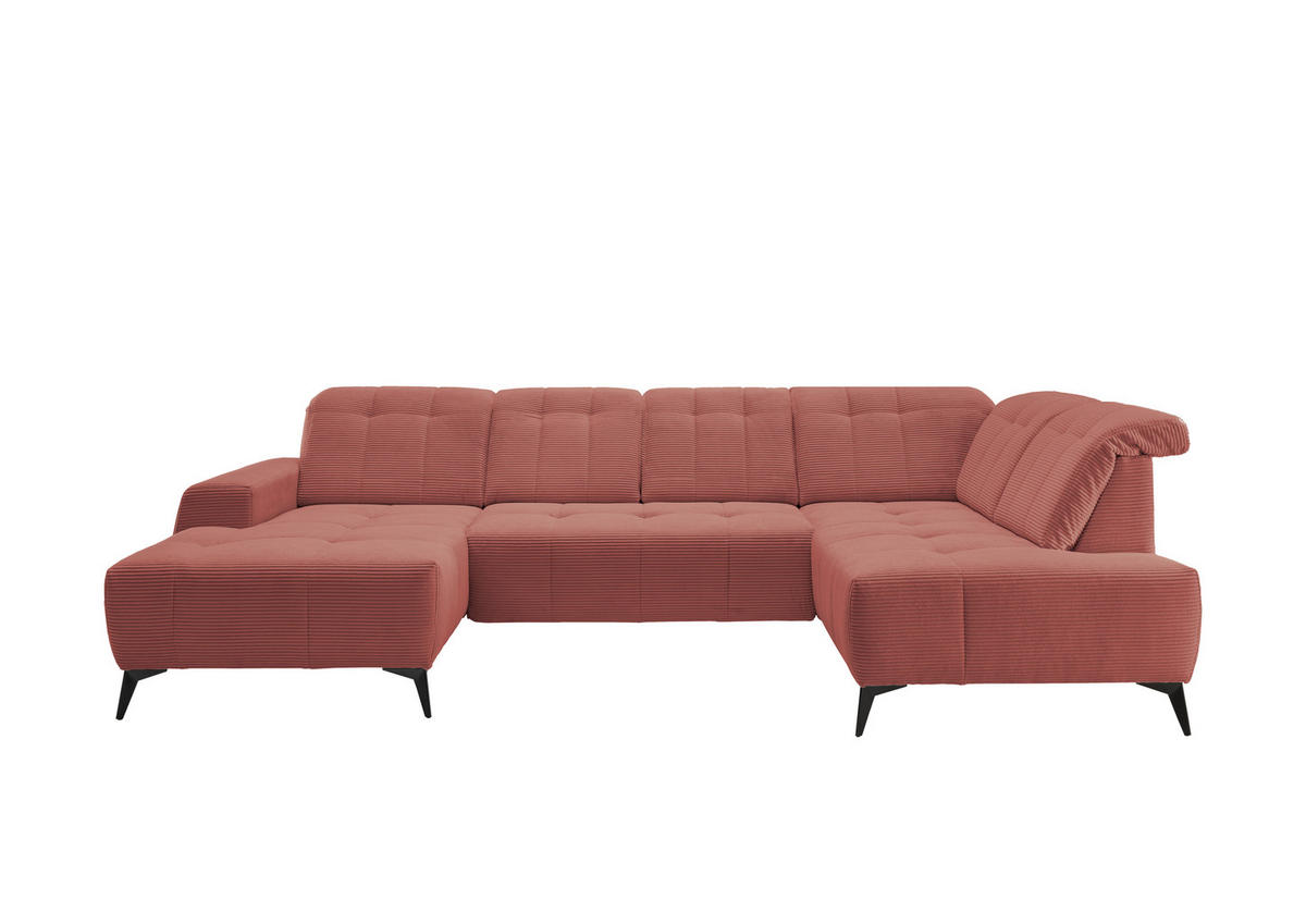 WOHNLANDSCHAFT SANO Koralle Cord  - Koralle/Schwarz, MODERN, Textil/Metall (180/337/200cm) - Livetastic