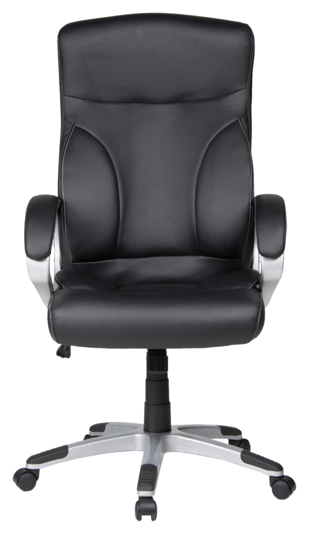 CHEFSESSEL Lederlook Schwarz  - Silberfarben/Schwarz, KONVENTIONELL, Kunststoff/Textil (65/114-122/65cm) - Boxxx