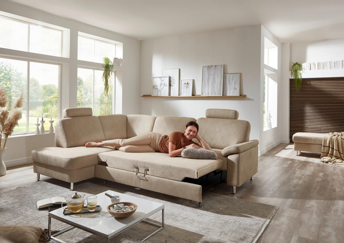 ECKSOFA Rostock Beige Mikrofaser  - Beige, Design, Textil/Metall (202/266cm) - Beldomo System