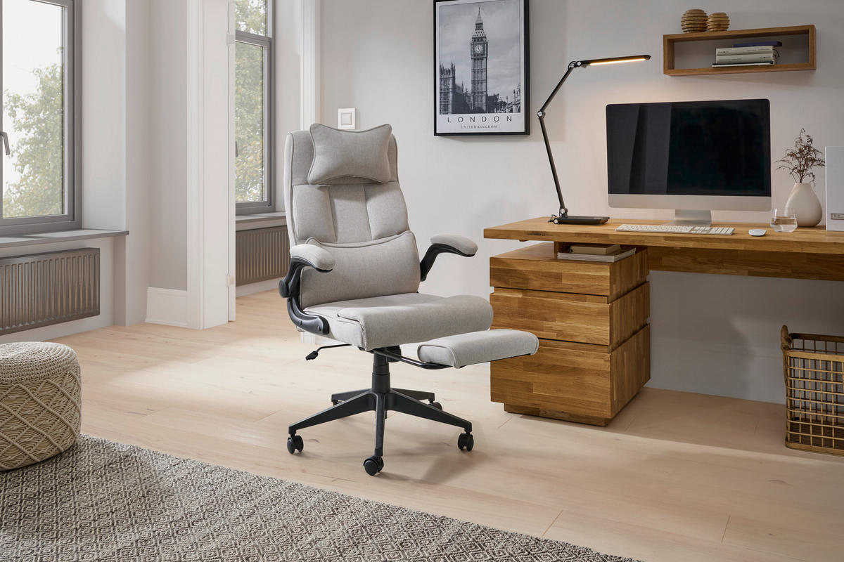 CHEFSESSEL Webstoff Creme  - Creme/Schwarz, Modern, Kunststoff/Textil (62/112-122/65cm) - Livetastic