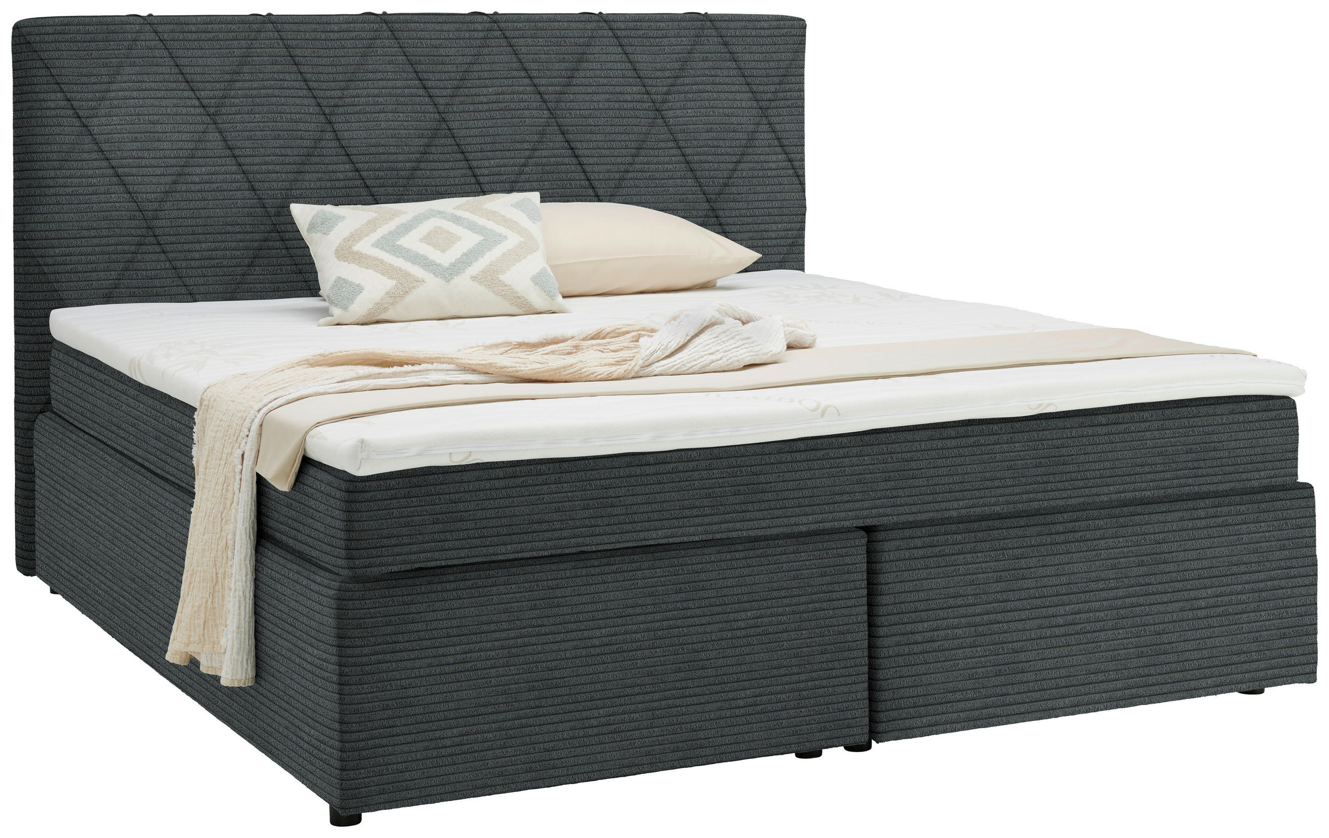 BOXSPRINGBETT 180/200 cm  in Dunkelgrau  - Dunkelgrau/Schwarz, Design, Kunststoff/Textil (180/200cm) - Xora