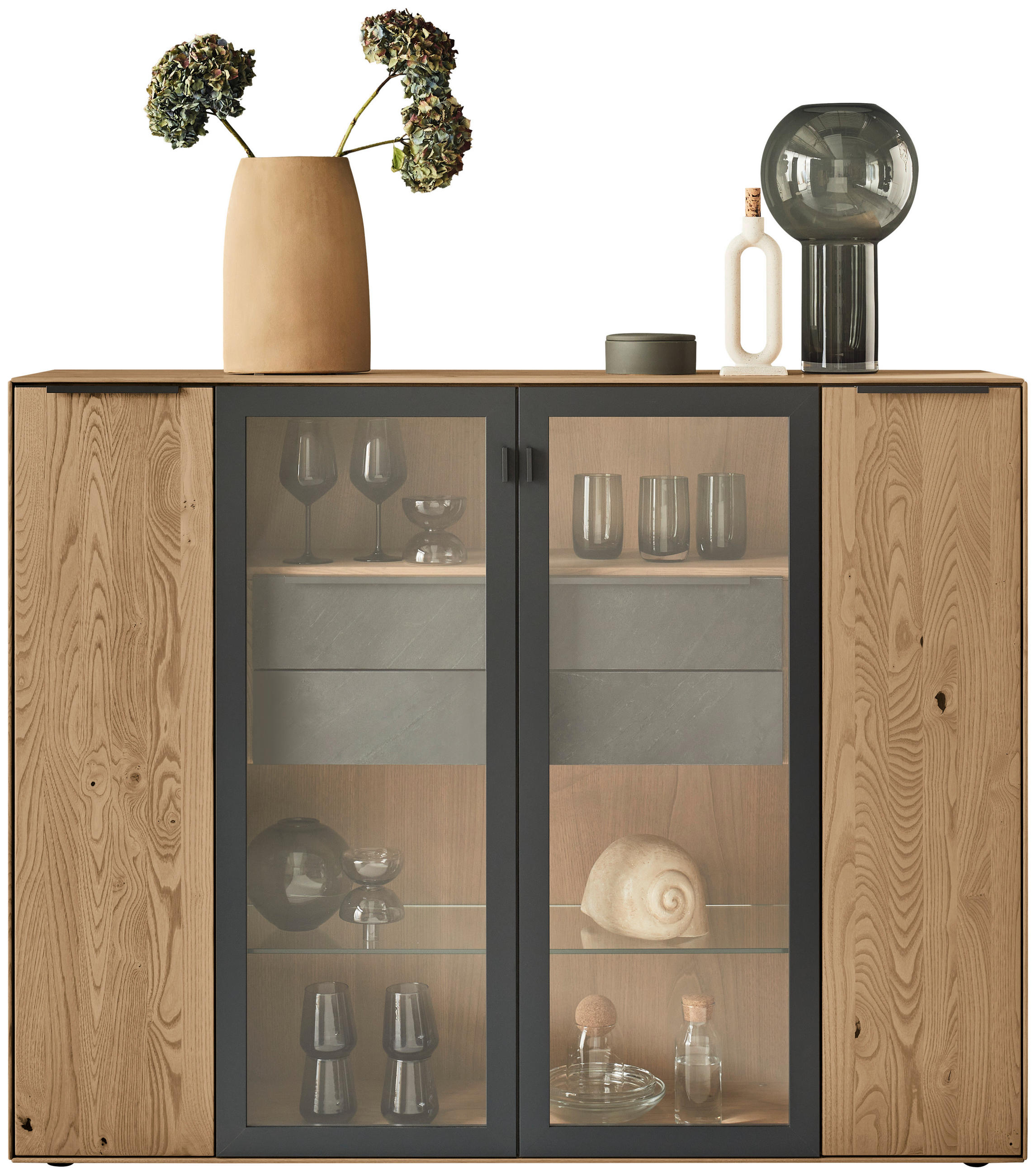 HIGHBOARD Anthrazit, Kastanienfarben  152/119,1/39,5 cm  - Kastanienfarben/Anthrazit, Natur, Glas/Holz (152/119,1/39,5cm) - Valnatura