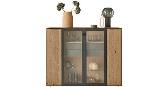 HIGHBOARD Anthrazit, Kastanienfarben  152/119,1/39,5 cm  - Kastanienfarben/Anthrazit, Natur, Glas/Holz (152/119,1/39,5cm) - Valnatura