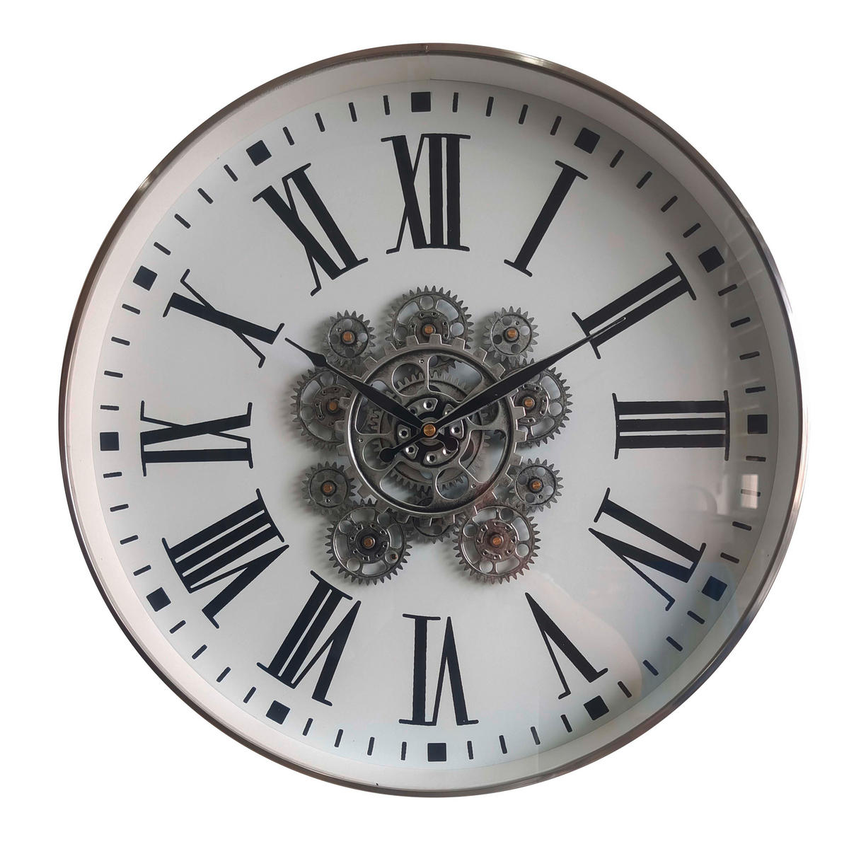 WANDUHR  Silberfarben, Weiß 45 cm  - Silberfarben/Weiß, Basics, Glas/Holzwerkstoff (45cm) - Ambia Home