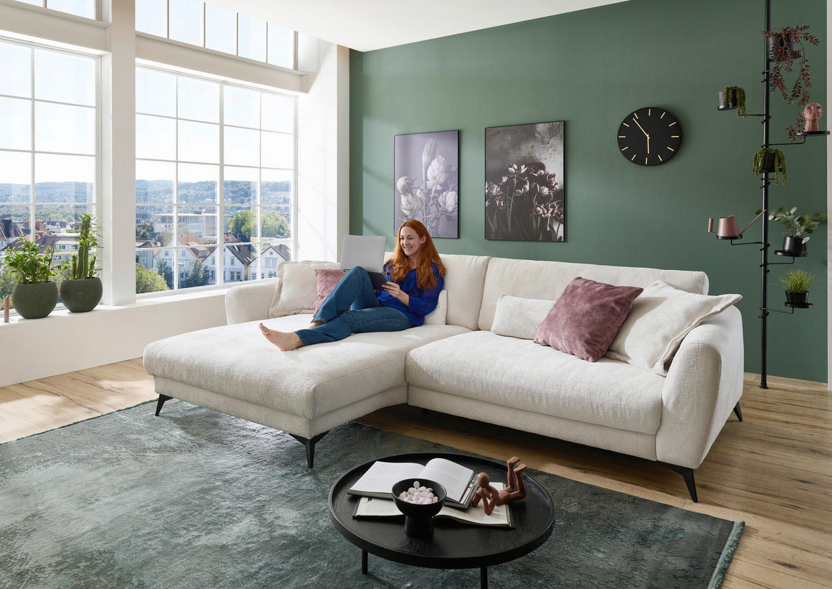 ECKSOFA Naturfarben Chenille  - Schwarz/Naturfarben, Design, Textil/Metall (194/288cm) - Niels Andersson
