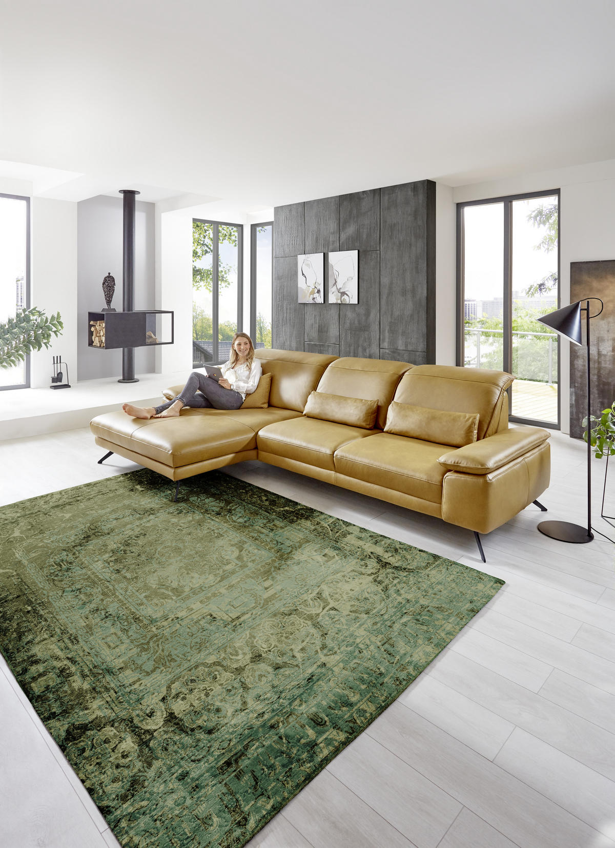 ECKSOFA in Echtleder Hellbraun  328/193 cm  - Hellbraun/Schwarz, Design, Leder/Metall (328/193cm) - Dieter Knoll
