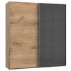 SCHWEBETÜRENSCHRANK in Eichefarben, Grau  - Chromfarben/Eichefarben, Modern, Holzwerkstoff (200/216/65cm) - MID.YOU