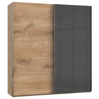 SCHWEBETÜRENSCHRANK in Eichefarben, Grau  - Chromfarben/Eichefarben, Modern, Holzwerkstoff (200/216/65cm) - MID.YOU