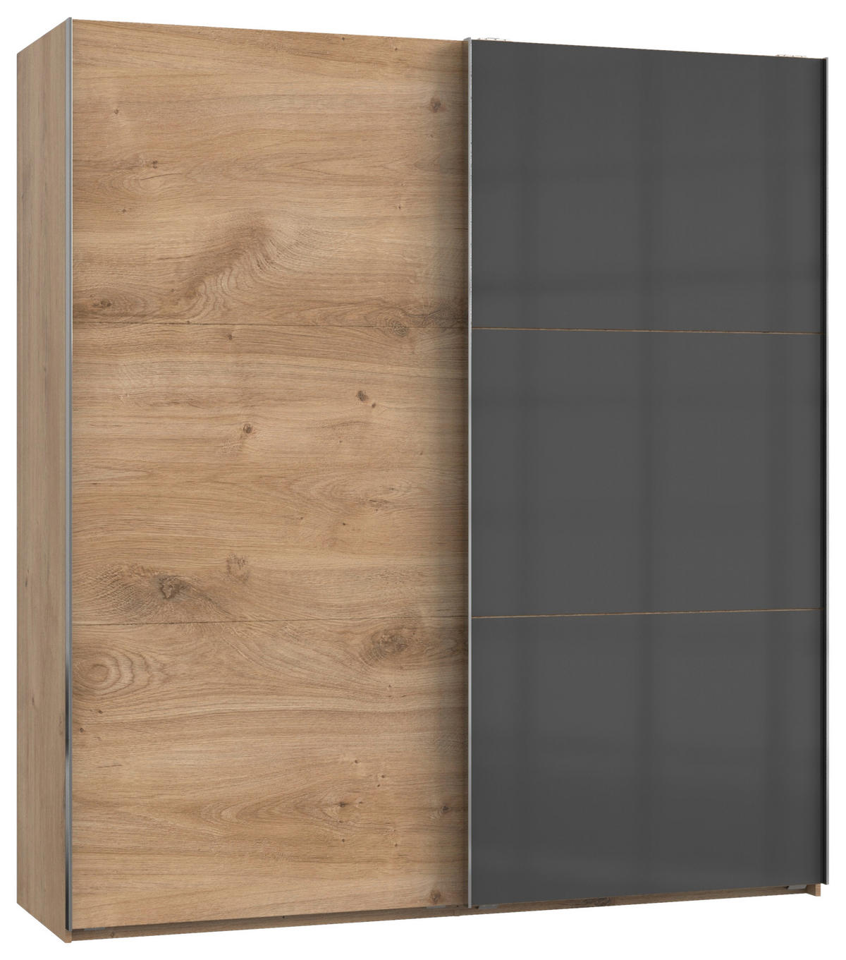 SCHWEBETÜRENSCHRANK in Eichefarben, Grau  - Chromfarben/Eichefarben, Modern, Holzwerkstoff (200/216/65cm) - MID.YOU