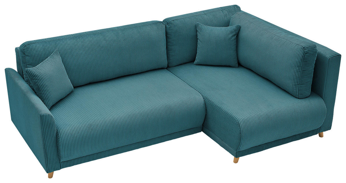 ECKSOFA MILOS Hellblau Cord Rückenkissen, Bettkasten, Schlaffunktion, Rücken echt  - Naturfarben/Hellblau, Design, Textil (224/148cm) - P & B