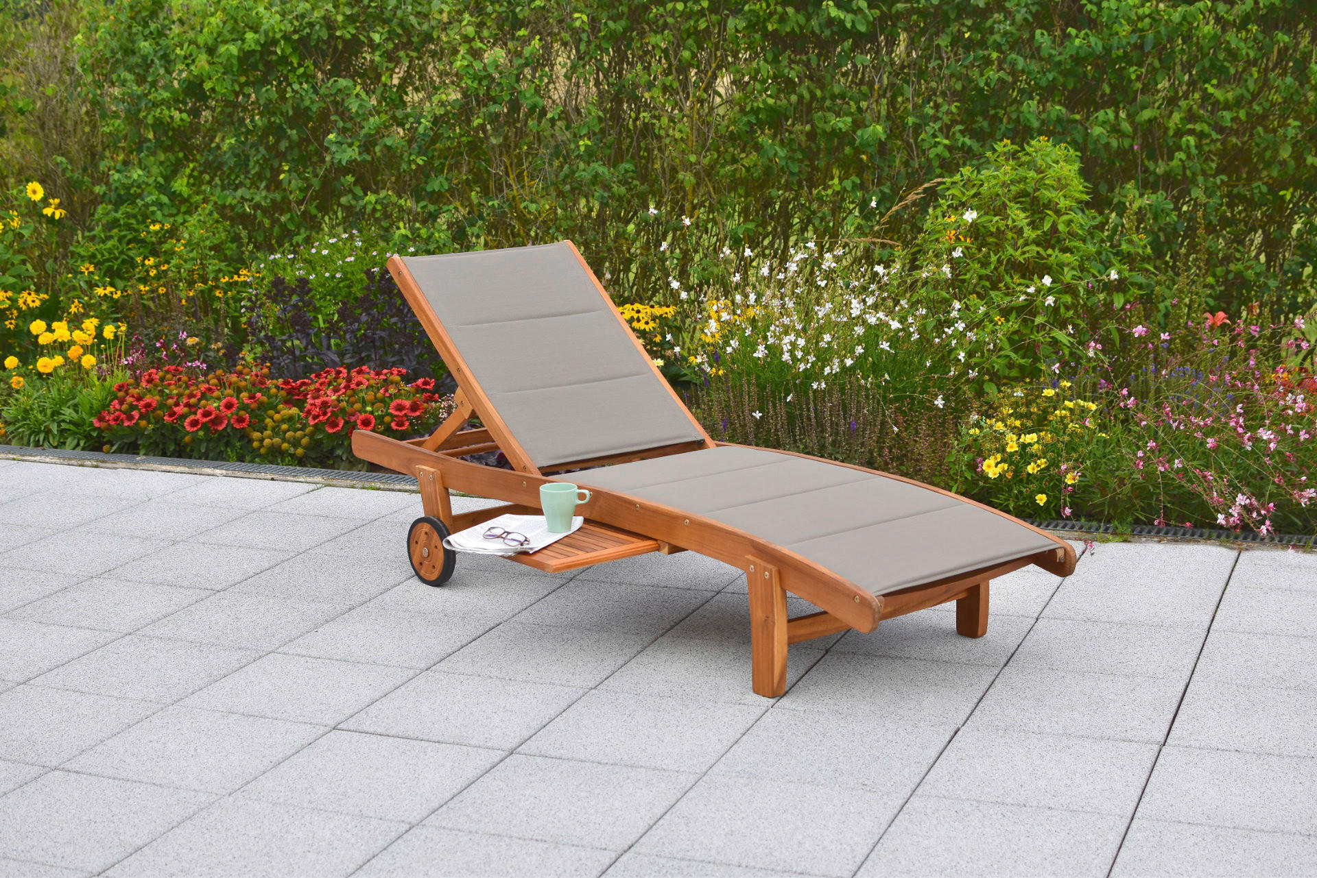 GARTENLIEGE 94/63/197 cm Akazie  - Taupe/Akaziefarben, KONVENTIONELL, Holz/Textil (94/63/197cm) - Gardenson