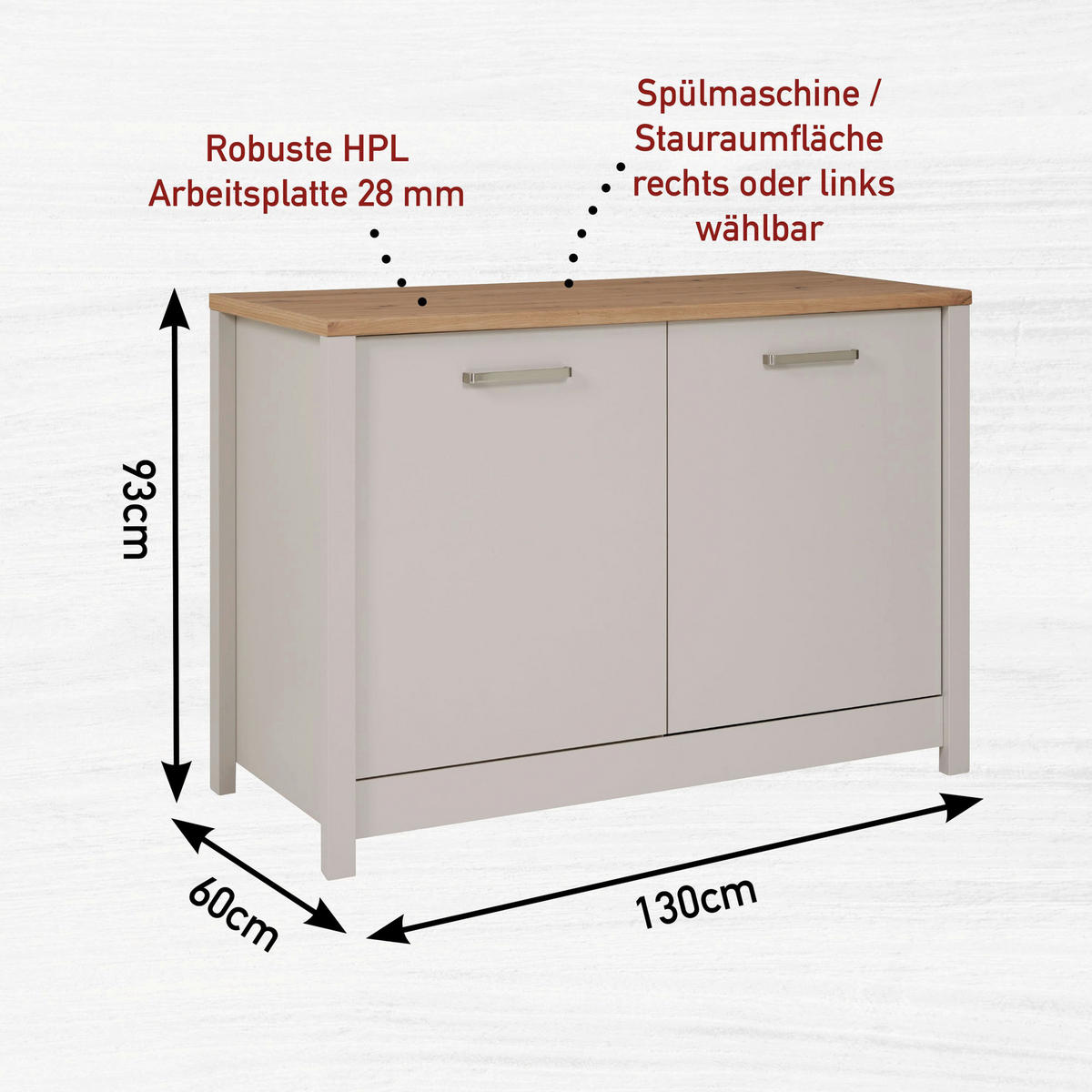 KÜCHENLEERBLOCK   in Kaschmir, Eiche Artisan  - Kaschmir/Silberfarben, MODERN, Glas/Holzwerkstoff (430/227/60cm) - home24