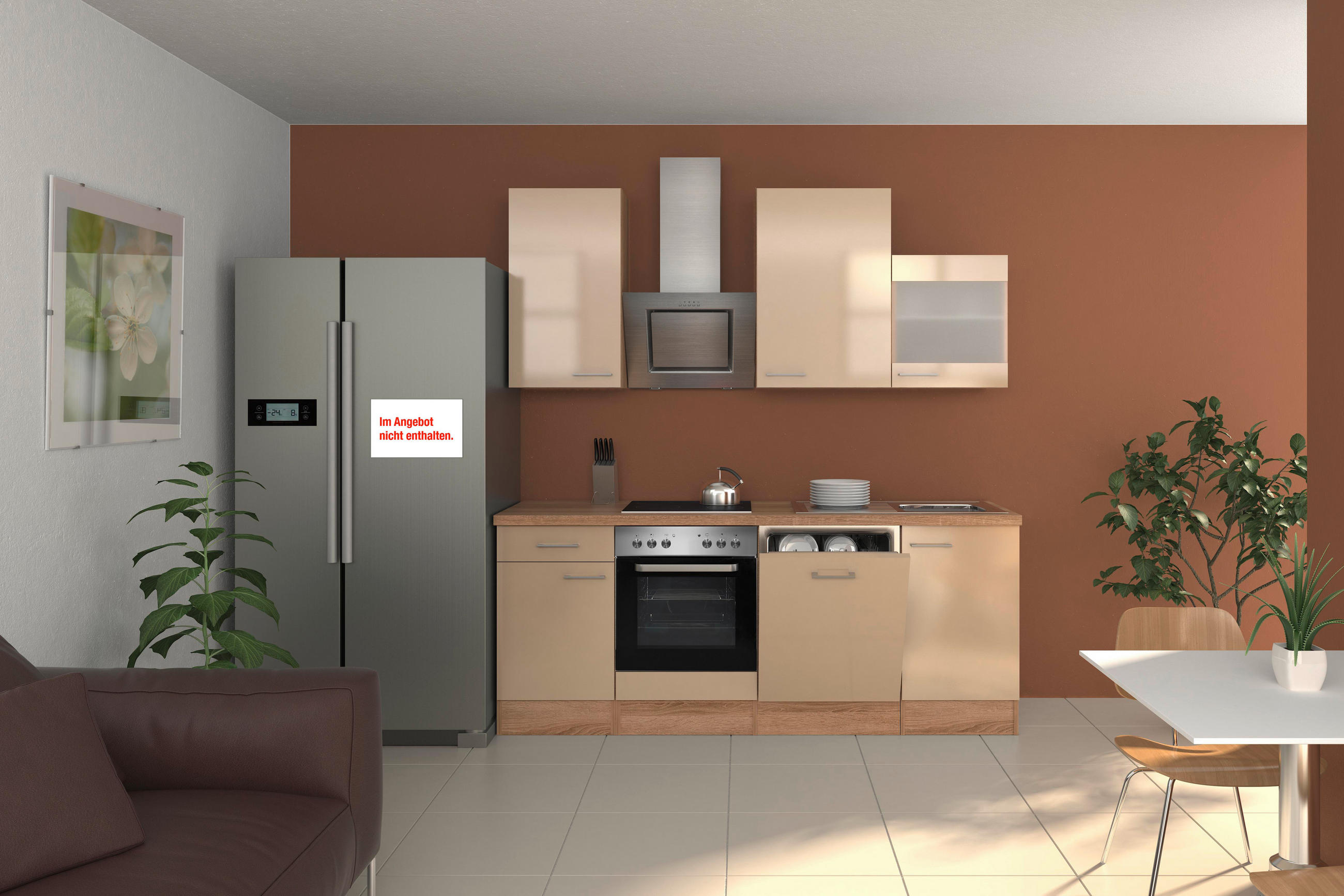 KUCHYŇSKÁ LINKA NEPAL 220 - Sonoma dub/kašmírová, Moderní, kov/kompozitní dřevo (220cm) - FlexWell