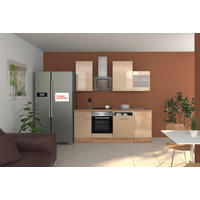 KÜCHENBLOCK 220 cm   in Kaschmir  - Kaschmir/Edelstahlfarben, MODERN, Glas/Holzwerkstoff (220cm) - FlexWell