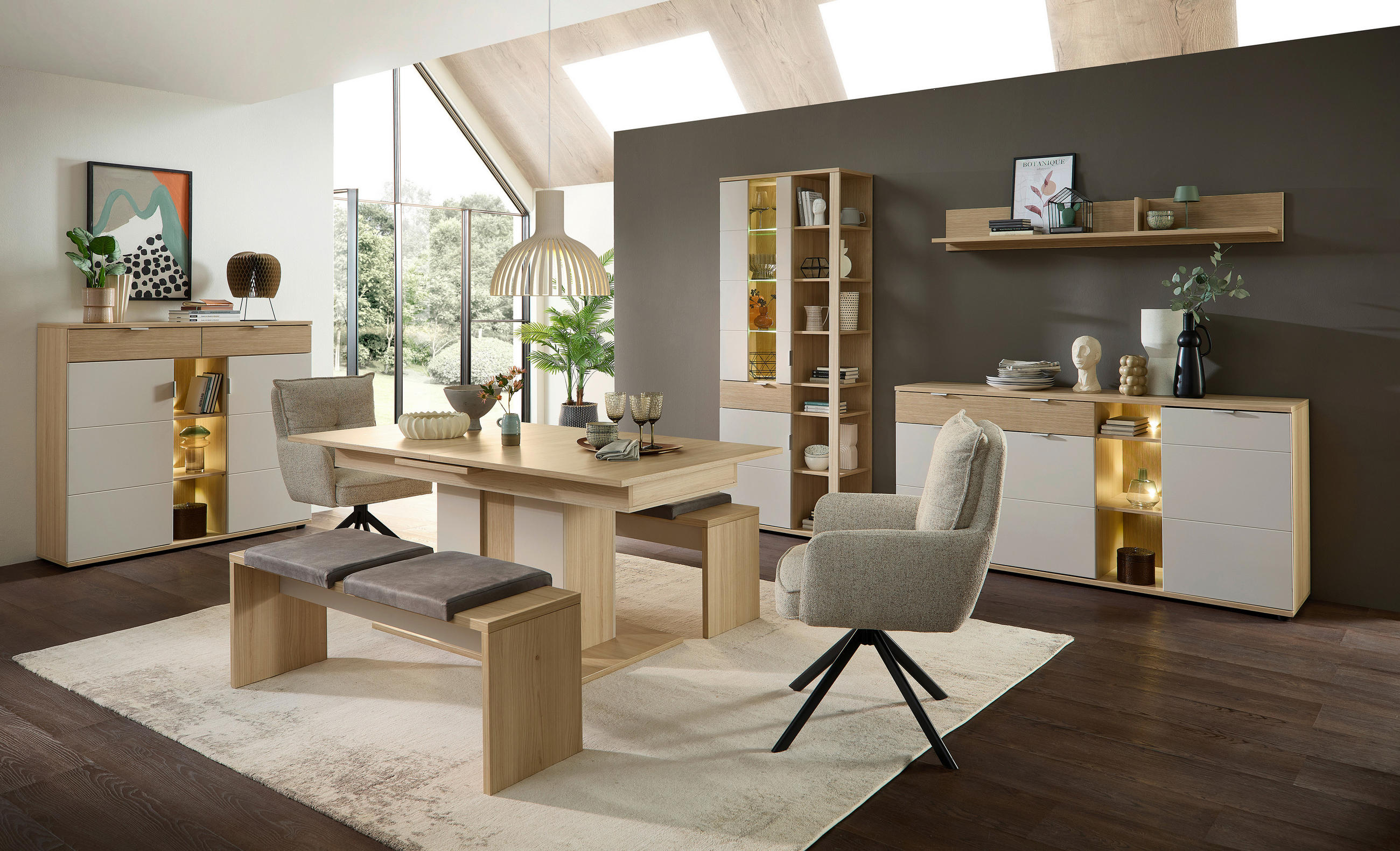 SITZBANK 130/49/40 cm Lederlook Eichefarben, Hellgrau  - Eichefarben/Hellgrau, Basics, Textil (130/49/40cm) - Stylife