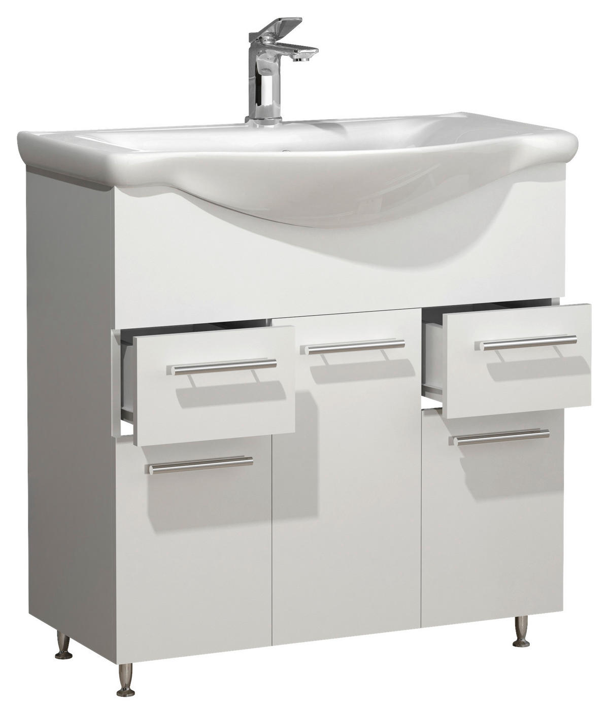 WASCHTISCHKOMBI 75 cm  - Weiss/Silberfarben, Modern, Keramik/Holzwerkstoff (75cm) - MID.YOU