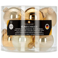 JULGRANSKULOR SET 7 cm 10 delar  - champagne/guldfärgad, Klassisk, glas (7cm)