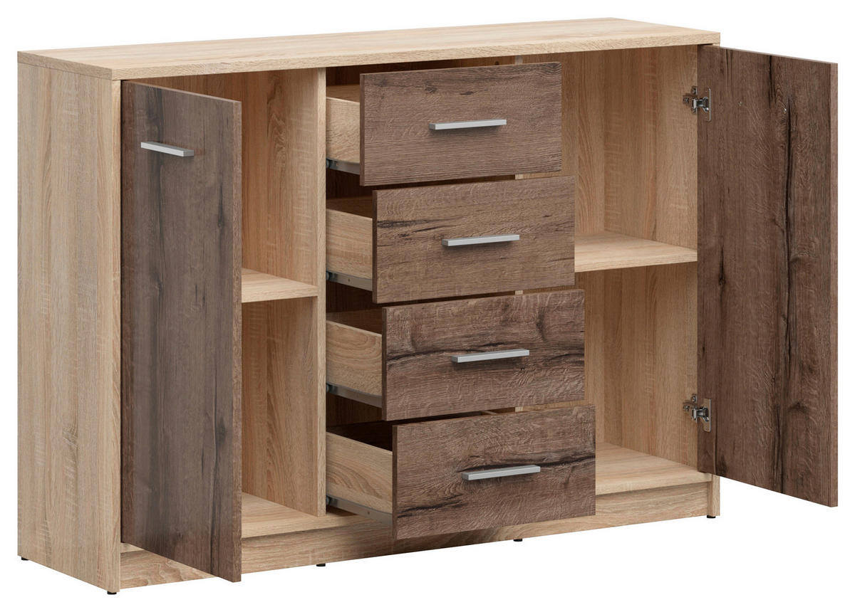 KOMÓD 118,5/84/34 cm  - ezüst/Sonoma tölgy, Design, műanyag/faalapú anyag (118,5/84/34cm)