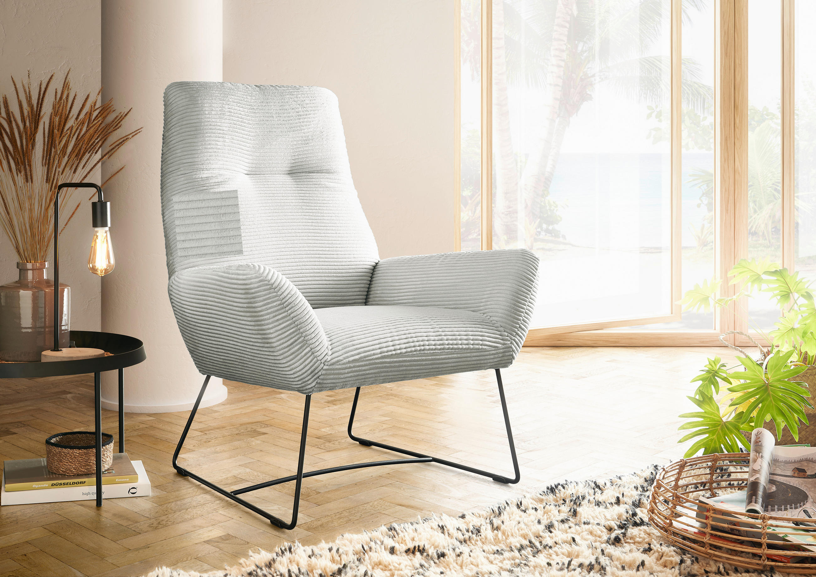 SESSEL in Cord Hellgrau  - Hellgrau/Schwarz, Design, Textil/Metall (82/102/81cm) - Hom`in