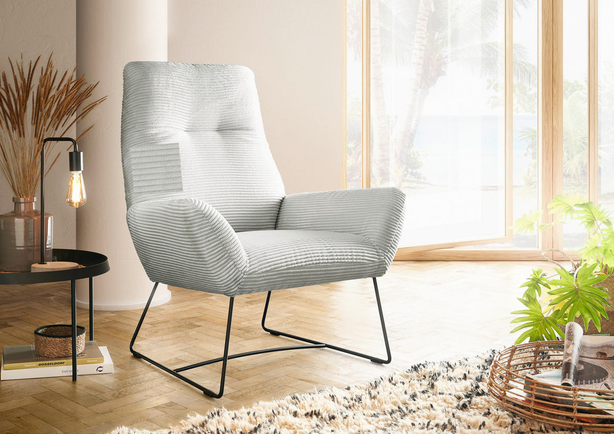 SESSEL in Cord Hellgrau  - Hellgrau/Schwarz, Design, Textil/Metall (82/102/81cm) - Hom`in