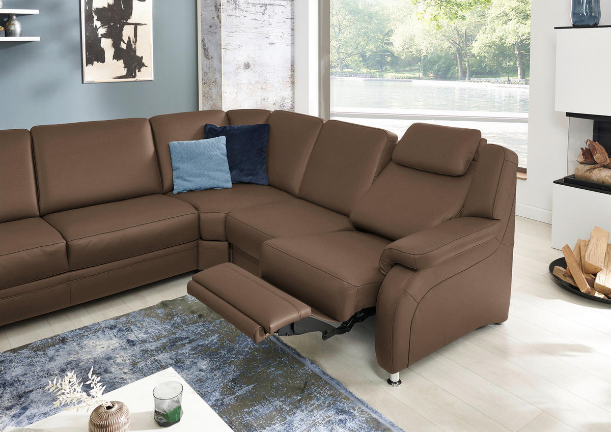 WOHNLANDSCHAFT Echtleder Graubraun  - Graubraun/Alufarben, Konventionell, Leder/Metall (165/329/239cm) - Beldomo Premium