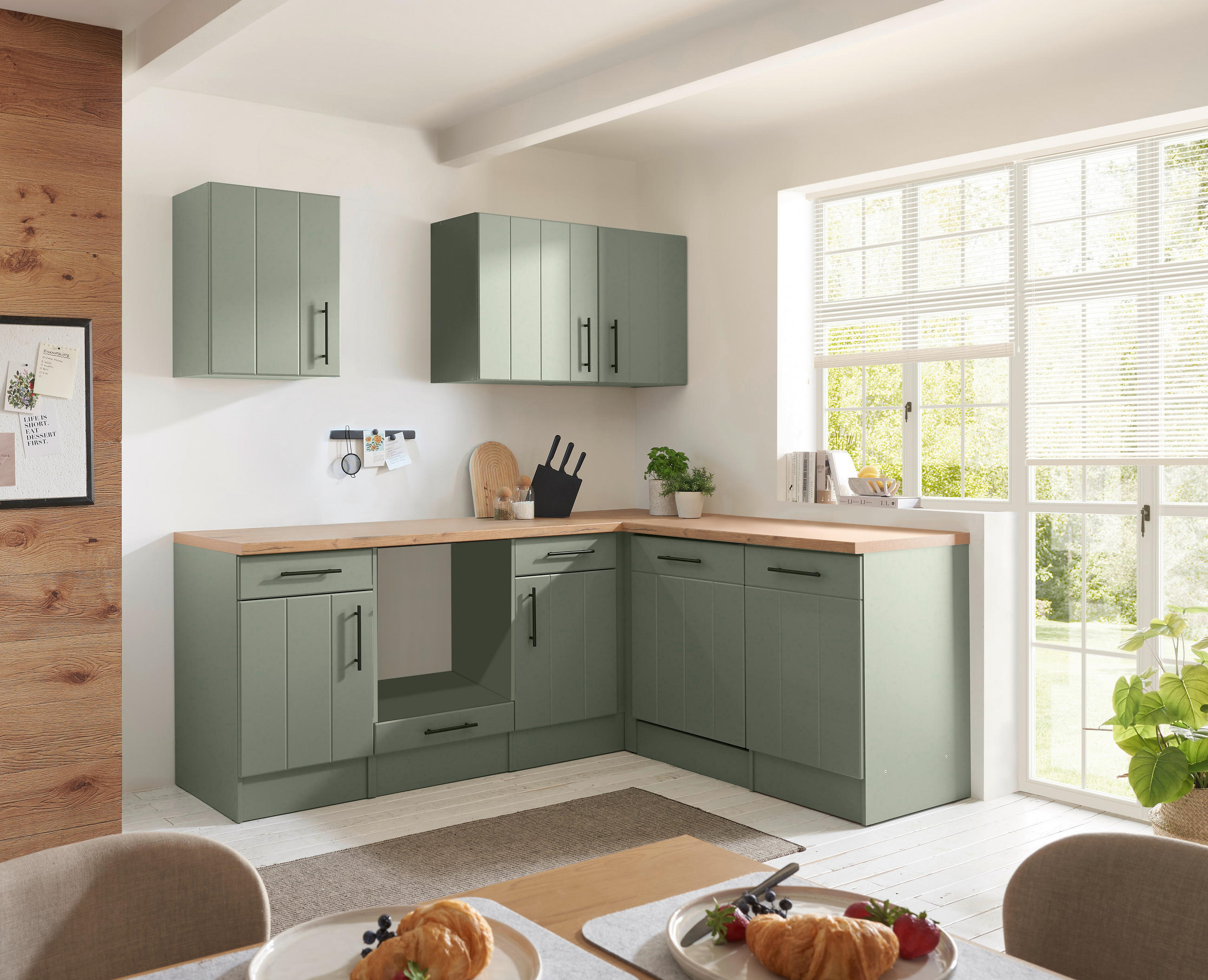 MODULKÖK UTAN VITVAROR 220 cm   i vildek, vassgrön  - vassgrön/vildek, Trend, metall/trämaterial (220cm) - Respekta