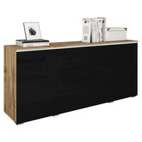 SIDEBOARD Vera 150/67,9/39,5 cm 3 Schublade(n)  - Schwarz Hochglanz/Eiche Wotan, Lifestyle, Holzwerkstoff/Kunststoff (150/67,9/39,5cm) - P & B