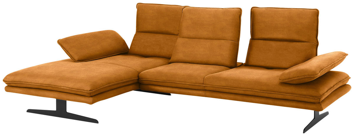 ECKSOFA in Mikrofaser Orange  164/291 cm  - Schwarz/Orange, Design, Textil/Metall (164/291cm) - Chilliano