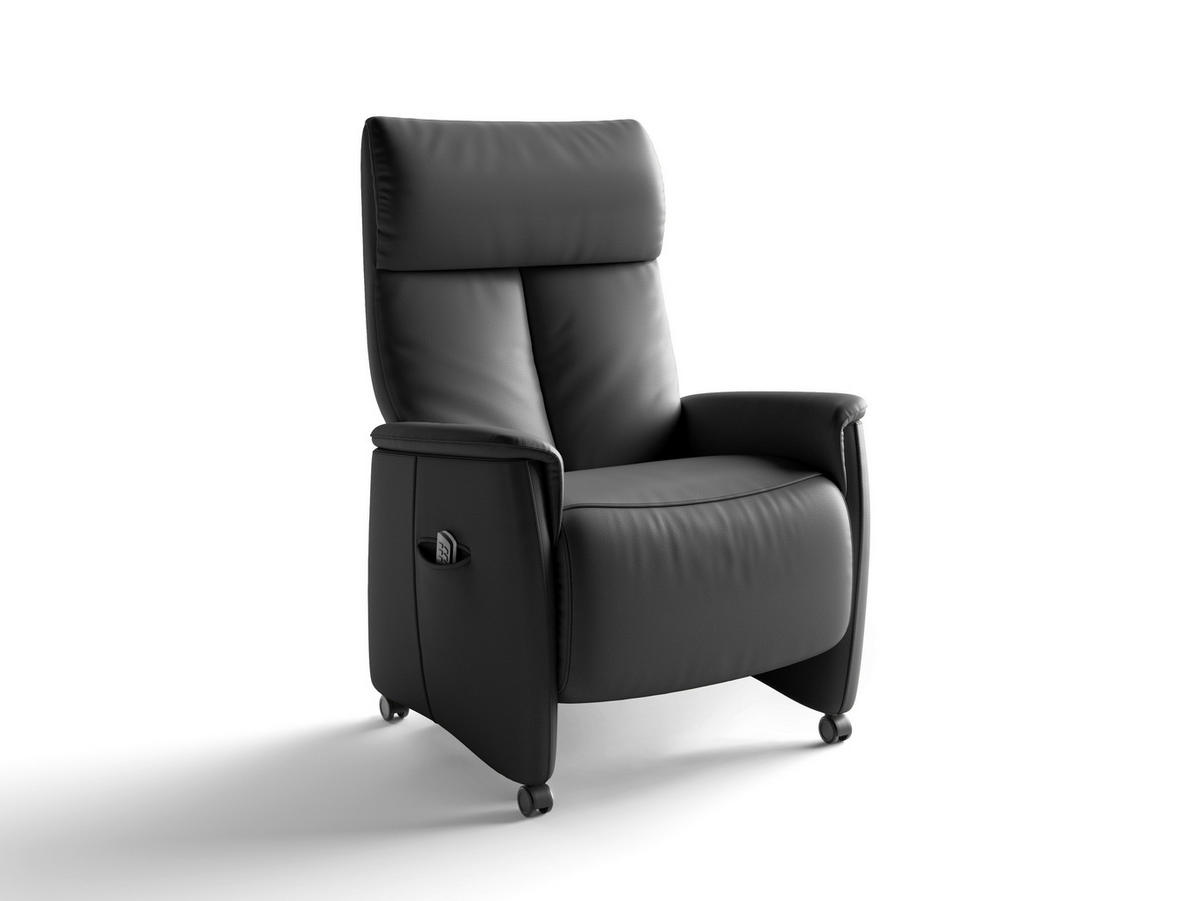 RELAXSESSEL TV CREMONA COMFORT E XL Echtleder Kopfteilverstellung, Fußteilverstellung, Rücken echt    - Schwarz, Basics, Leder/Kunststoff (76/119/84cm) - Sit & More