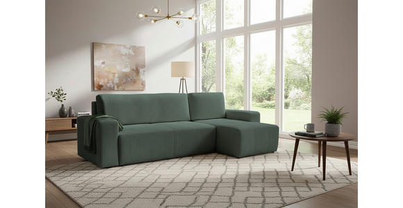 ECKSCHLAFSOFA  mit Cord Dunkelgrün  - Dunkelgrün/Schwarz, KONVENTIONELL, Textil (248/146cm) - Xora