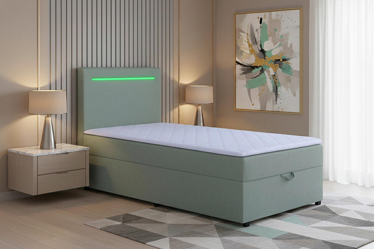 BOXBETT 100/200 cm,  in Mintgrün, Bettkasten, Topper, Kopfteilbeleuchtung,  - Schwarz/Mintgrün, MODERN, Kunststoff/Textil (100/200cm) - MID.YOU