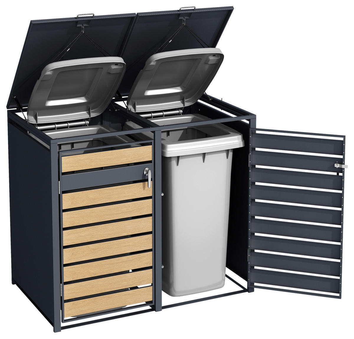 MÜLLTONNENBOX - Anthrazit/Braun, KONVENTIONELL, Metall (132/116/80cm) - Ambia Garden