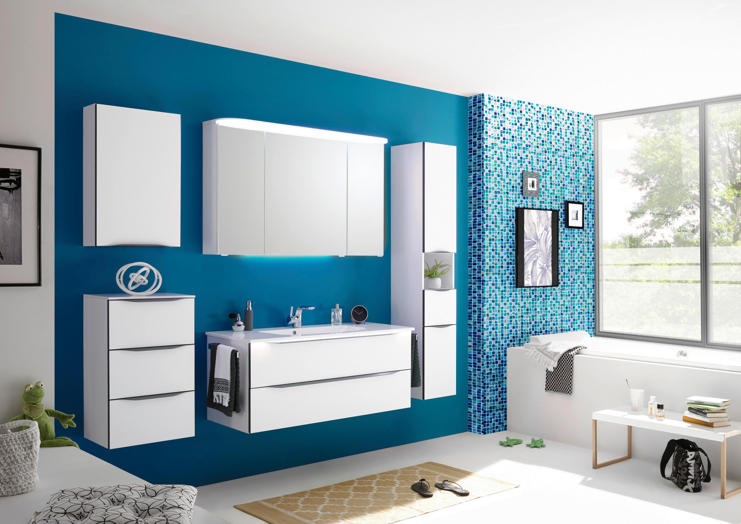 BADEZIMMER  in 117 cm  - Anthrazit/Weiß, KONVENTIONELL, Holzwerkstoff/Stein (117cm) - Sadena