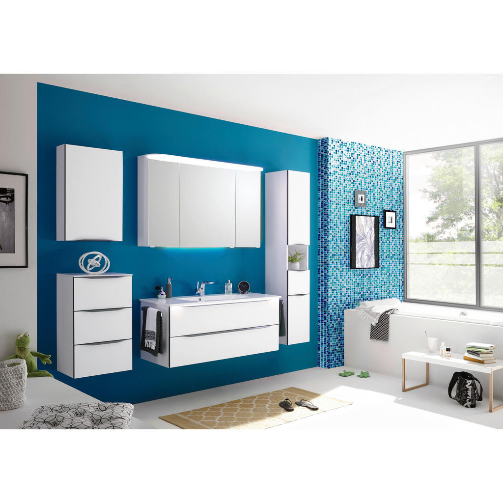 Thumbnail - Sadena Badezimmer, Anthrazit, Weiß, Holzwerkstoff, 2 Schubladen, 117 cm, Goldenes M, Made in Germany, Griffeauswahl, hän...