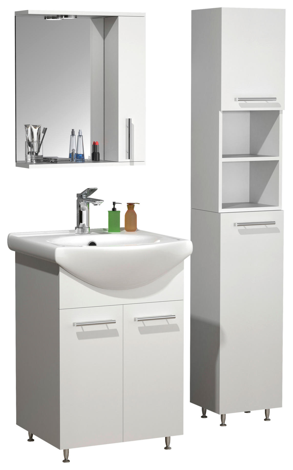 BADEZIMMER 4-teilig  in 80 cm  - Weiss/Silberfarben, Modern, Glas/Keramik (80cm) - MID.YOU