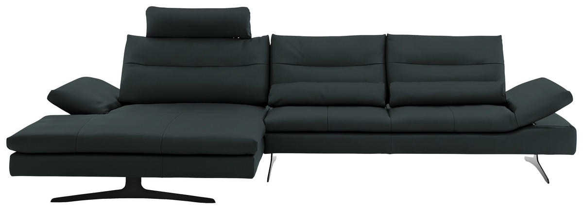 ECKSOFA  in Echtleder Waldgrün  158/342 cm  - Waldgrün/Schwarz, MODERN, Leder/Metall (158/342cm) - Chilliano