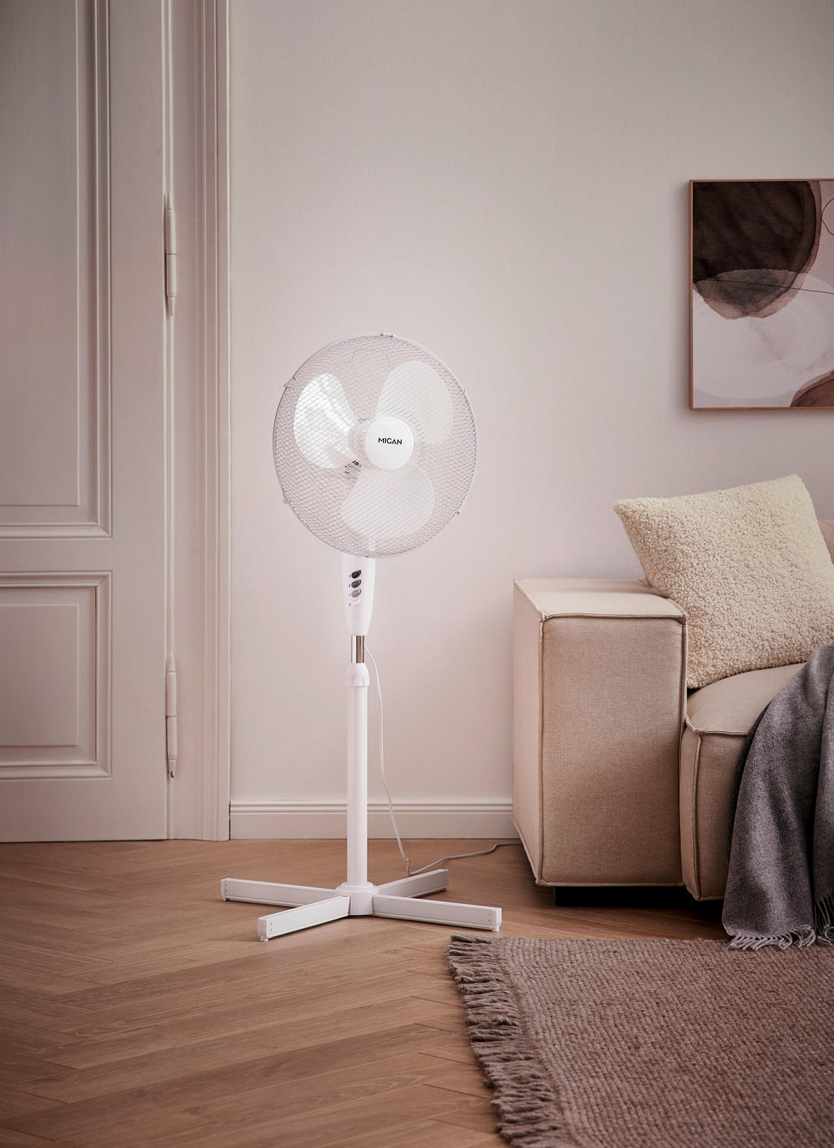 STANDVENTILATOR - Weiß, Basics, Kunststoff/Metall (43/105-125cm) - Boxxx