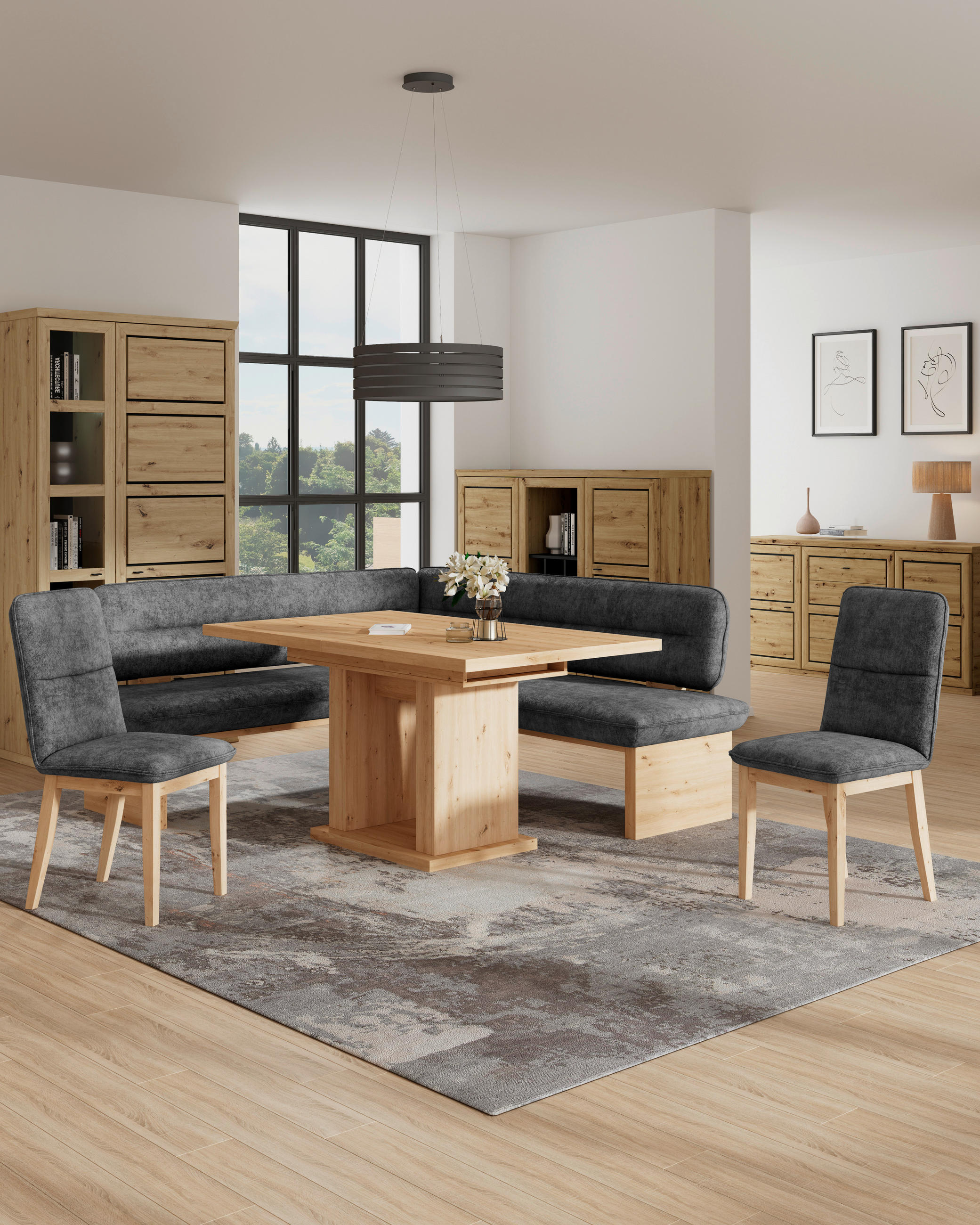 ECKBANK 170/192 cm Webstoff Schwarz Eiche Sperrholz   - Eichefarben/Schwarz, KONVENTIONELL, Holz/Textil (170/192cm) - James Wood