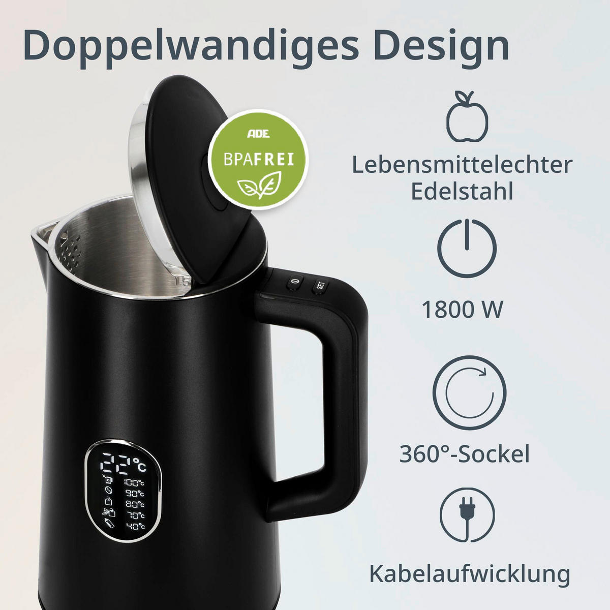 WASSERKOCHER  - Schwarz, Basics, Kunststoff/Metall (15,8/20/27cm) - ADE
