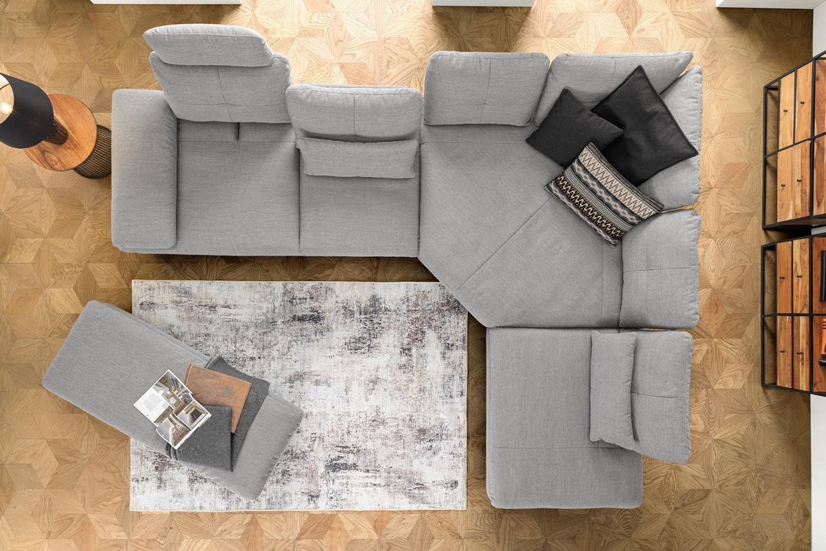 ECKSOFA in Flachgewebe Hellgrau  - Hellgrau/Schwarz, Design, Textil/Metall (271/344cm) - Chilliano